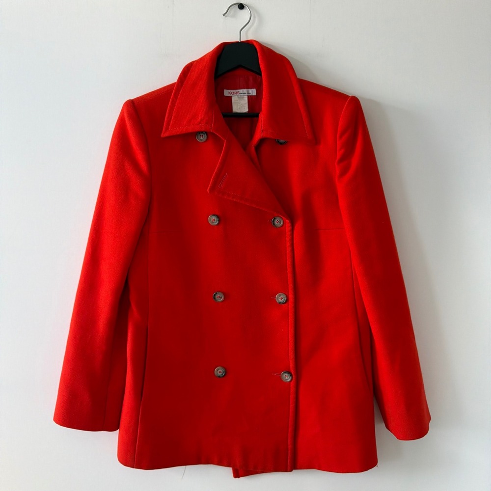 Kors Michael Kors Red 100% Wool Double Breasted Pea Coat Made in Italy Size 10